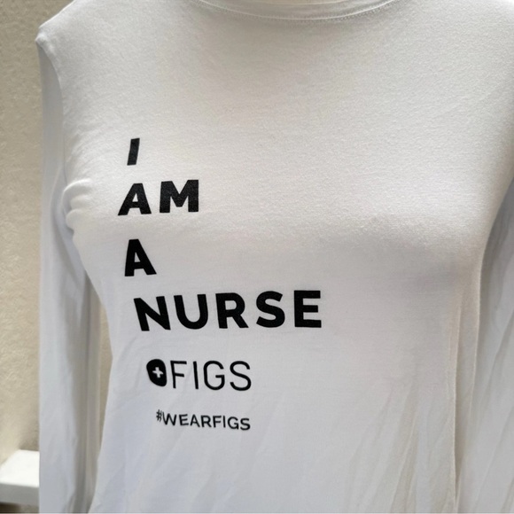 Figs Underscrub Long Sleeve I AM A NURSE Soft White Crew XS Pima Modal *Flawed - Picture 3 of 9